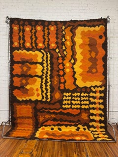 70s Dania Taepper Brown Geometric UNUSED Danish Rya Rug Modern Mid Century Wool