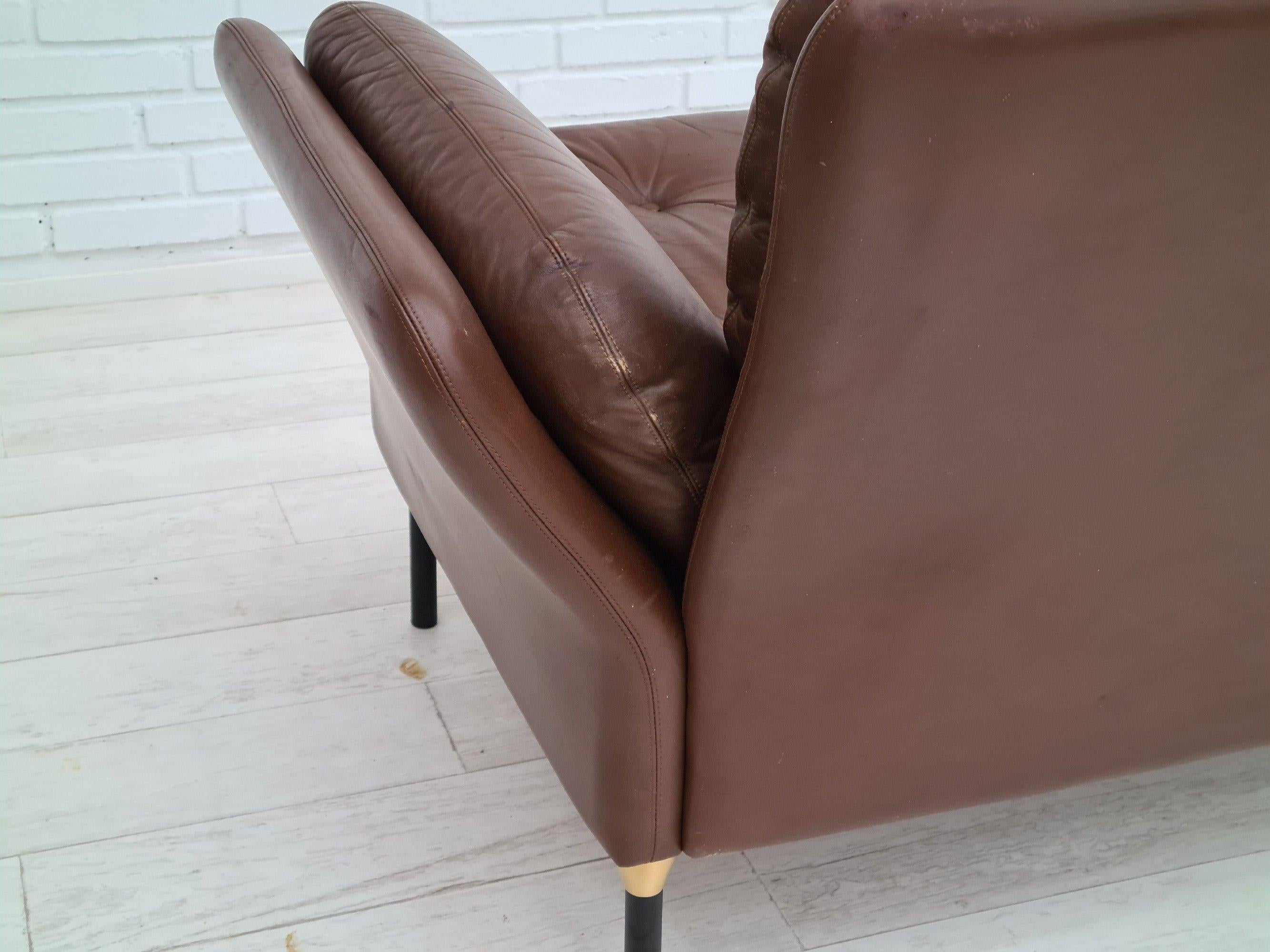70s, Danish 2-Seater Sofa, Original Brown Leather For Sale 2