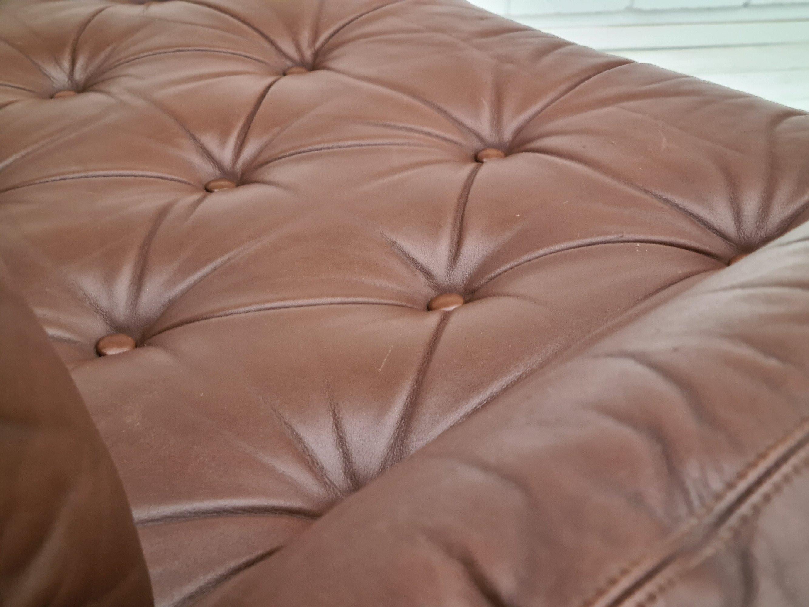 70s, Danish 2-Seater Sofa, Original Brown Leather For Sale 6