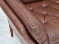 70s, Danish 2-Seater Sofa, Original Brown Leather