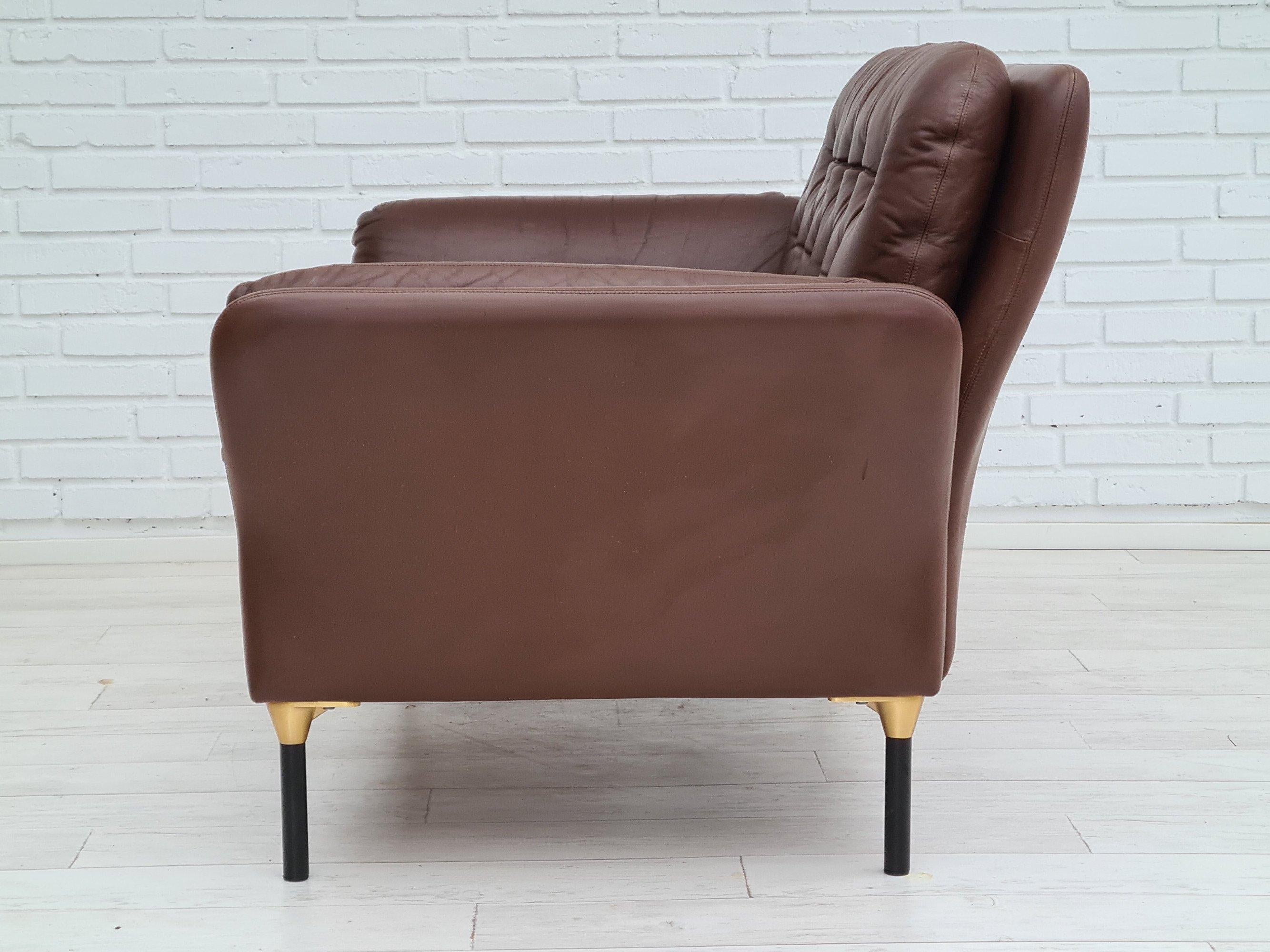 Late 20th Century 70s, Danish 2-Seater Sofa, Original Brown Leather For Sale