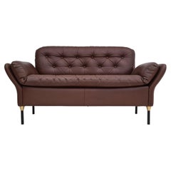 Used 70s, Danish 2-Seater Sofa, Original Brown Leather