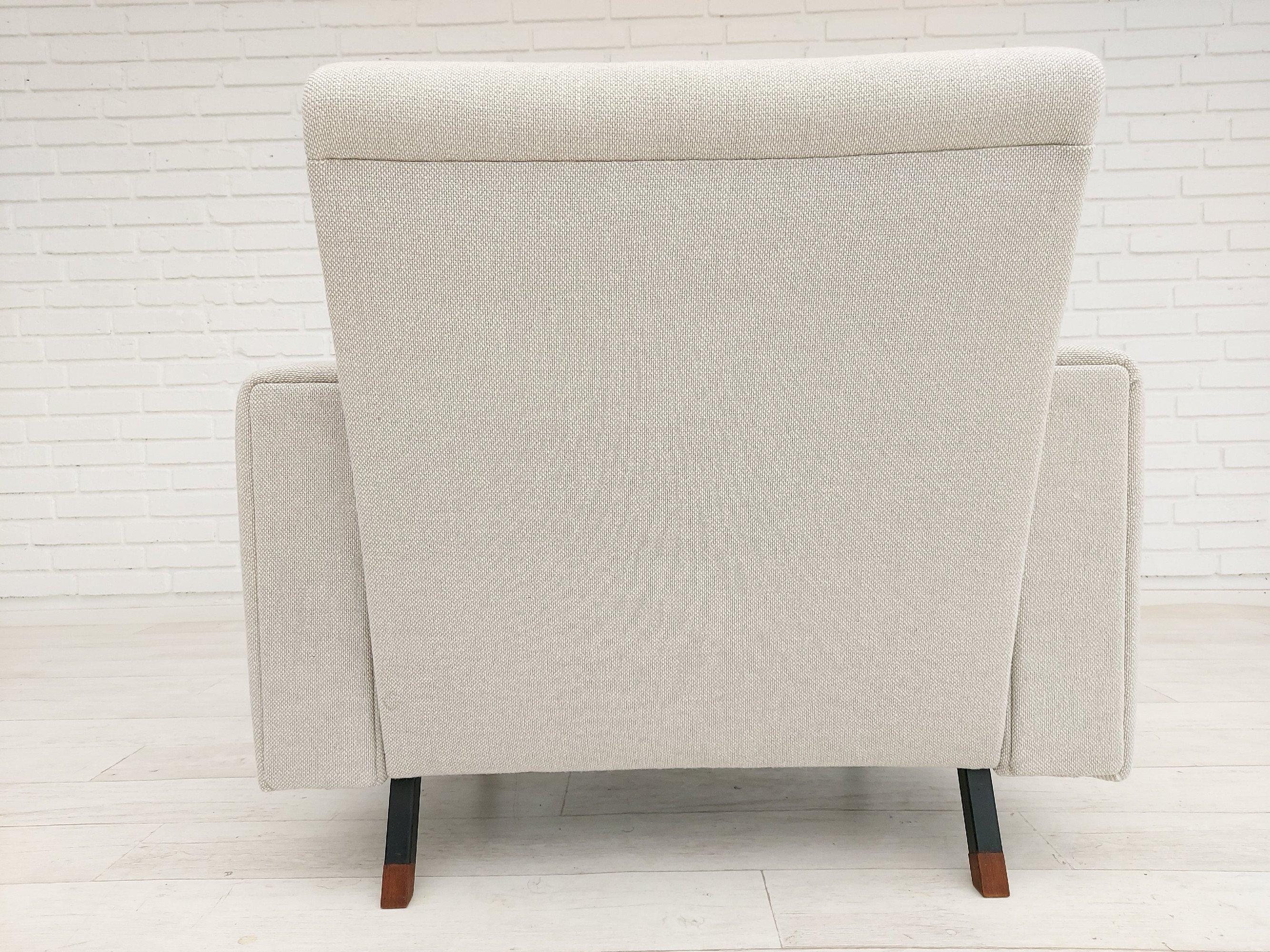70s, Danish Armchair, Completely Reupholstered, Kvadrat Wool, Leather For Sale 4