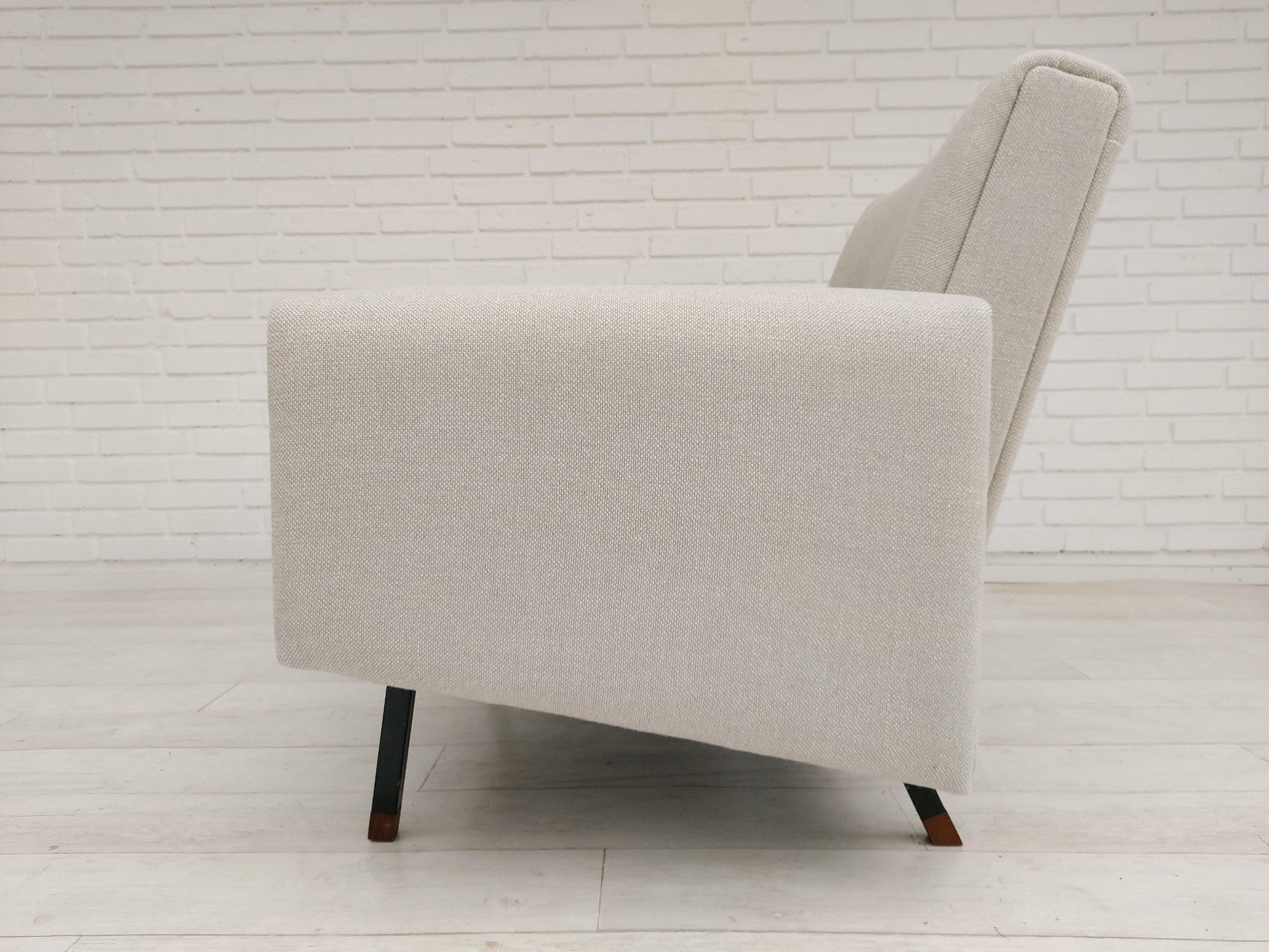 Steel 70s, Danish Armchair, Completely Reupholstered, Kvadrat Wool, Leather For Sale