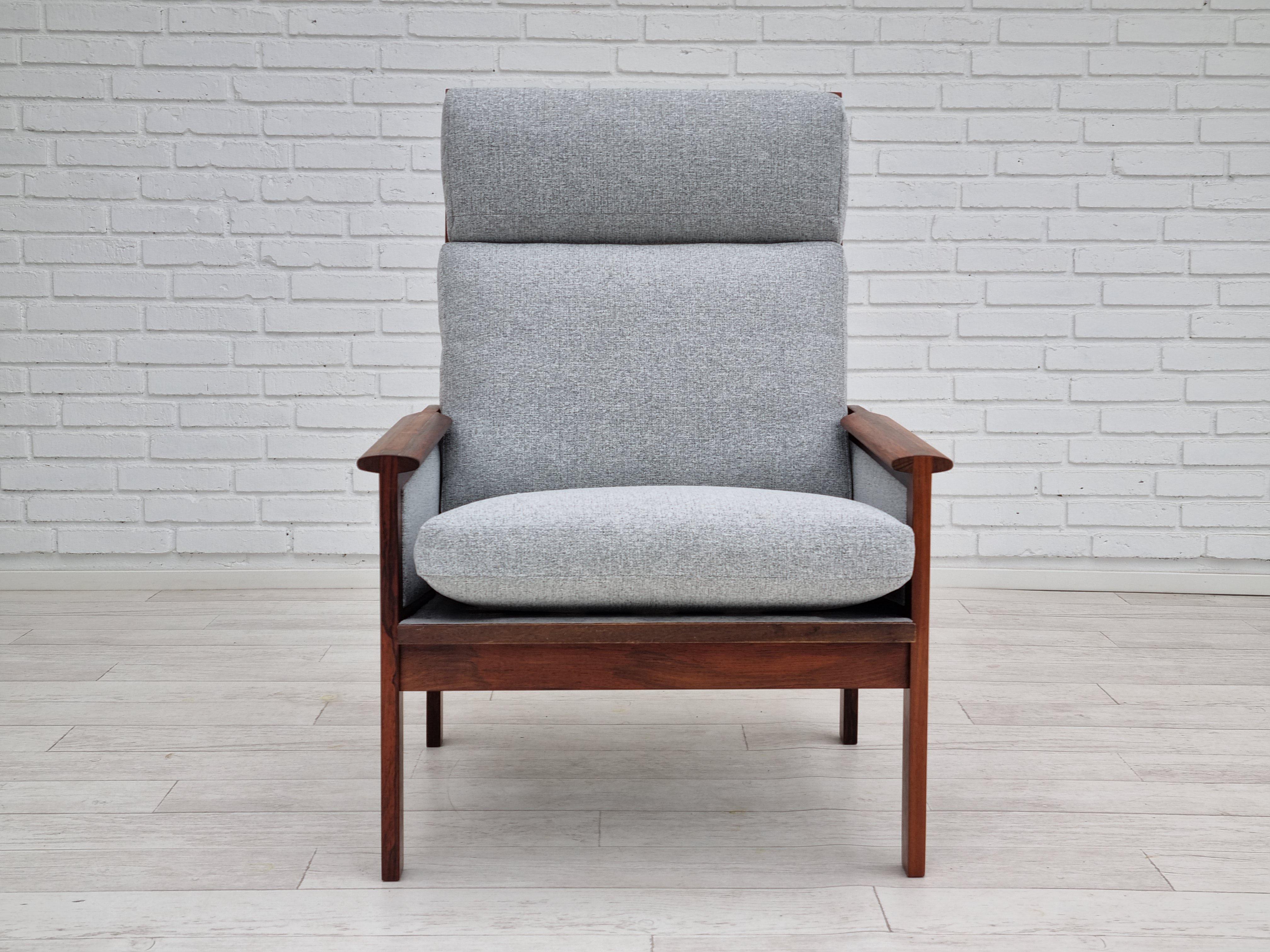 70s, Danish design by Illum Wikkelsø, model Capella, renovated armchair, teak In Excellent Condition In Tarm, 82