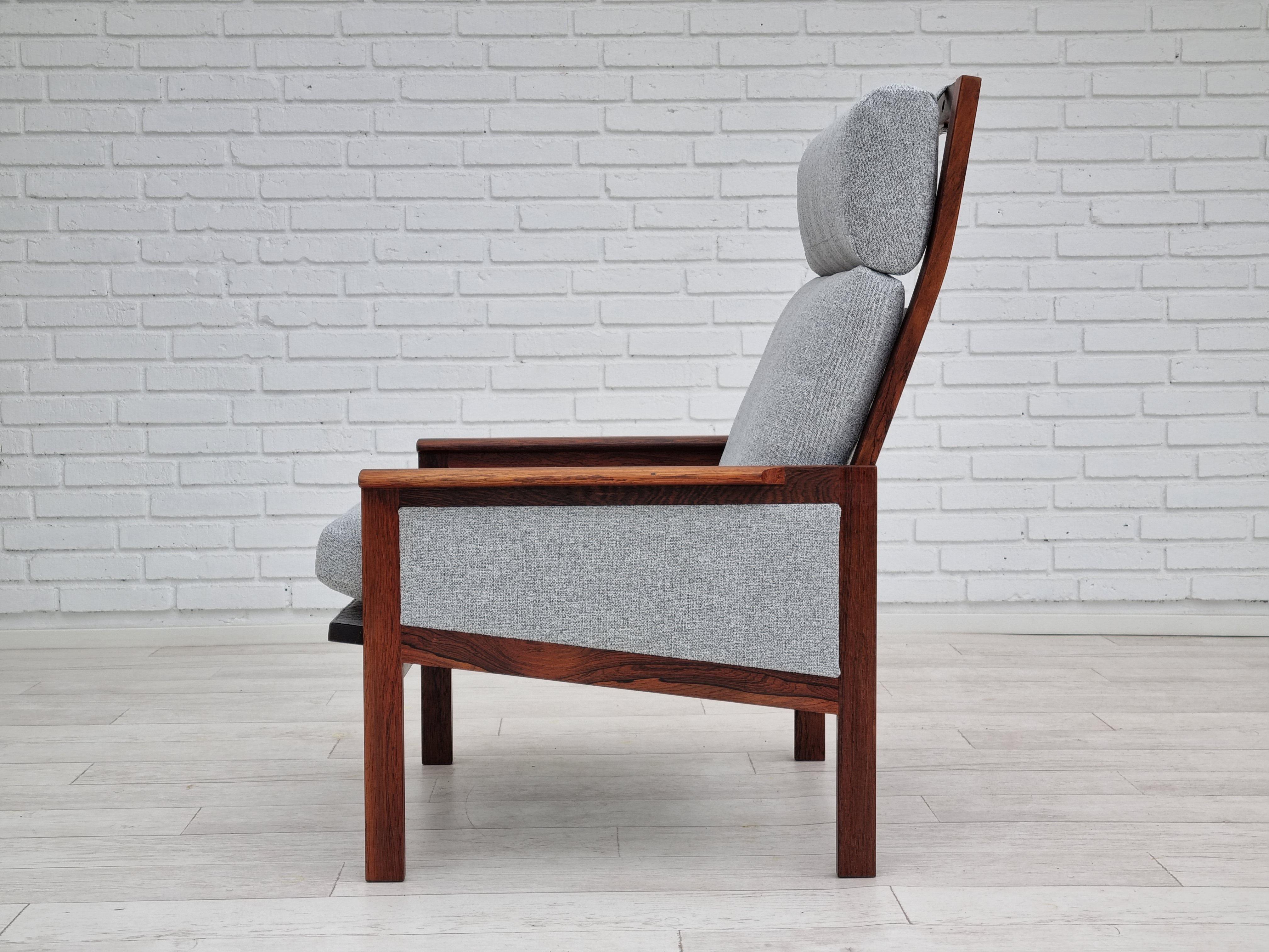 Late 20th Century 70s, Danish design by Illum Wikkelsø, model Capella, renovated armchair, teak For Sale