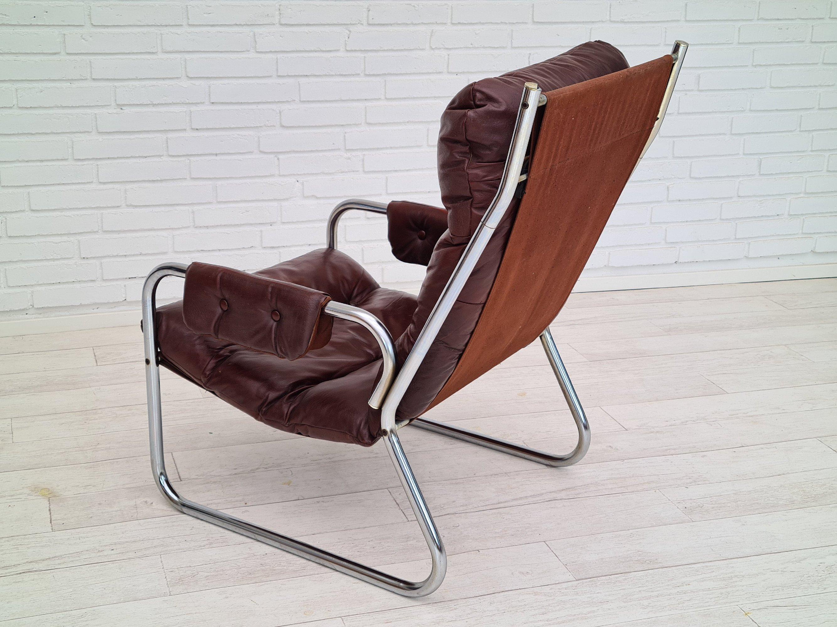 70s, Danish Design, Lounge Chair, Leather, Original Condition 8