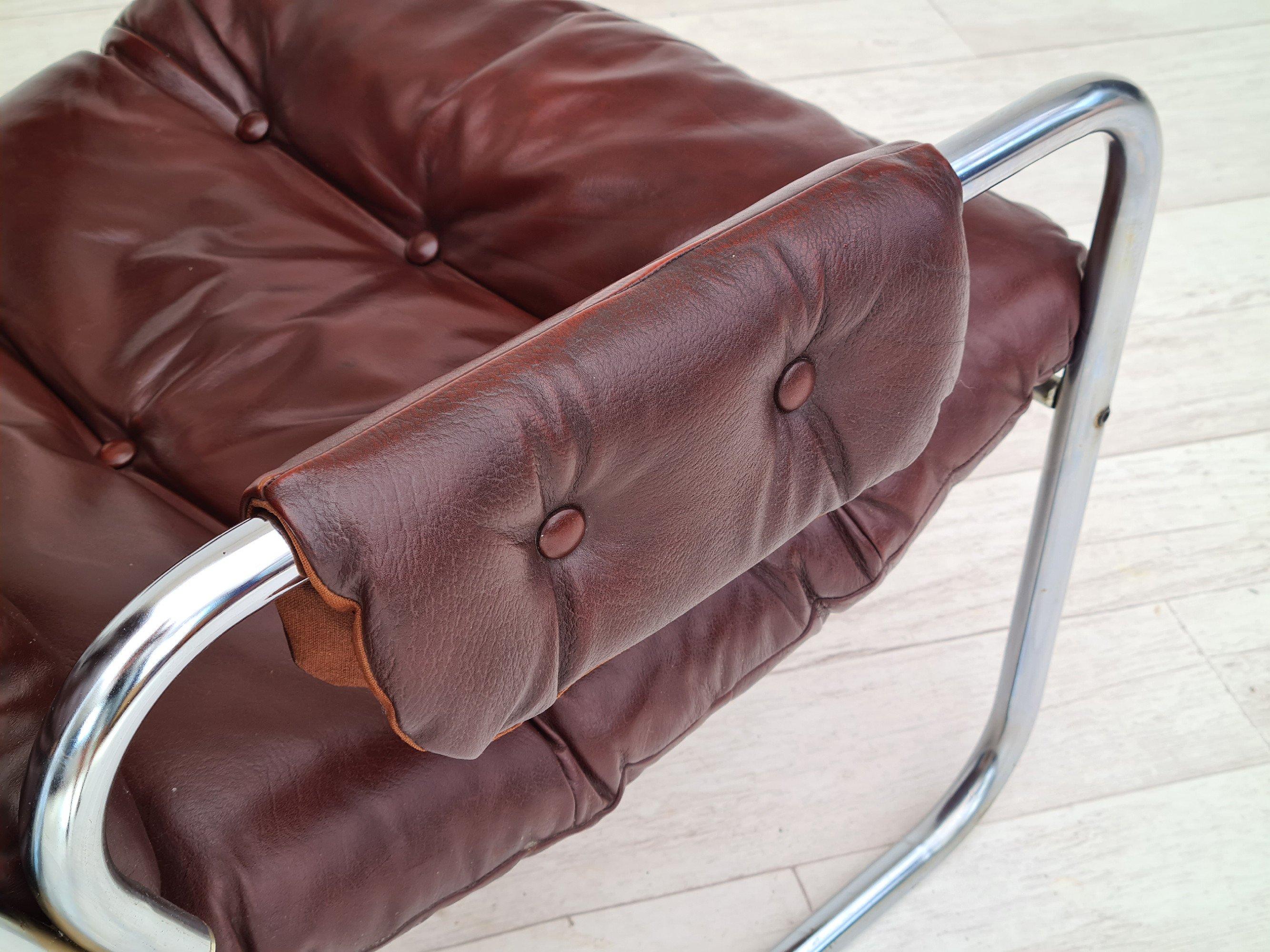 Scandinavian Modern 70s, Danish Design, Lounge Chair, Leather, Original Condition