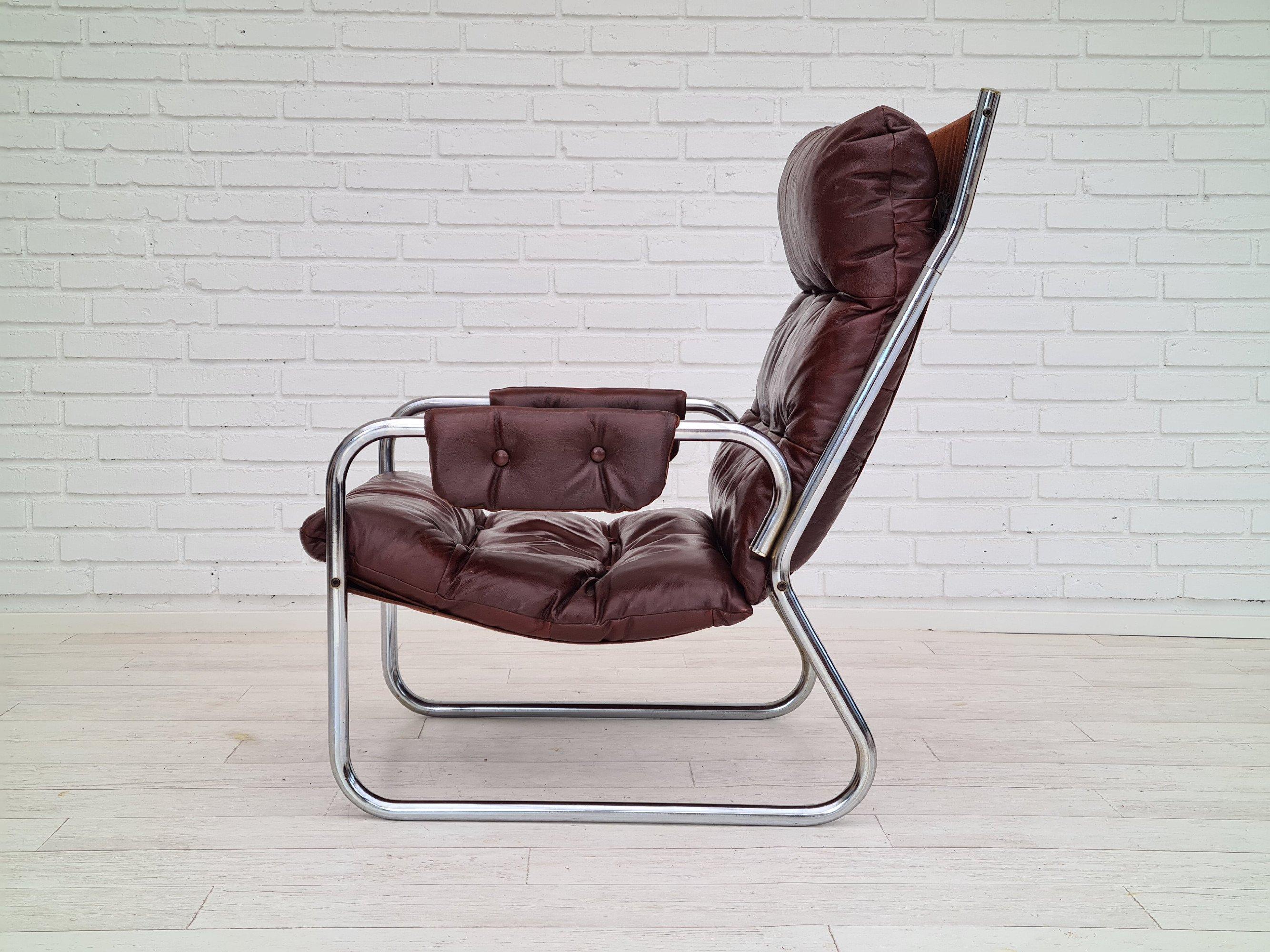 Late 20th Century 70s, Danish Design, Lounge Chair, Leather, Original Condition