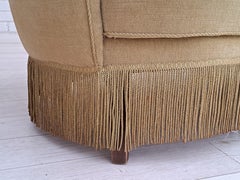 70s, Danish Vintage 2 Seater "Banana" Sofa, Velour, Original Condition