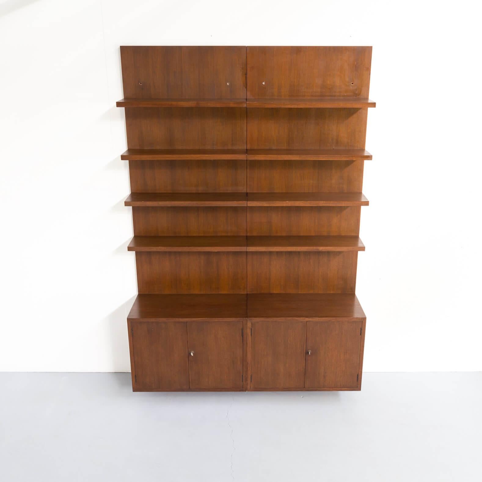 1970s Dark Wood Swiss Storage Cabinet Wall Unit Set of 2 For Sale 3
