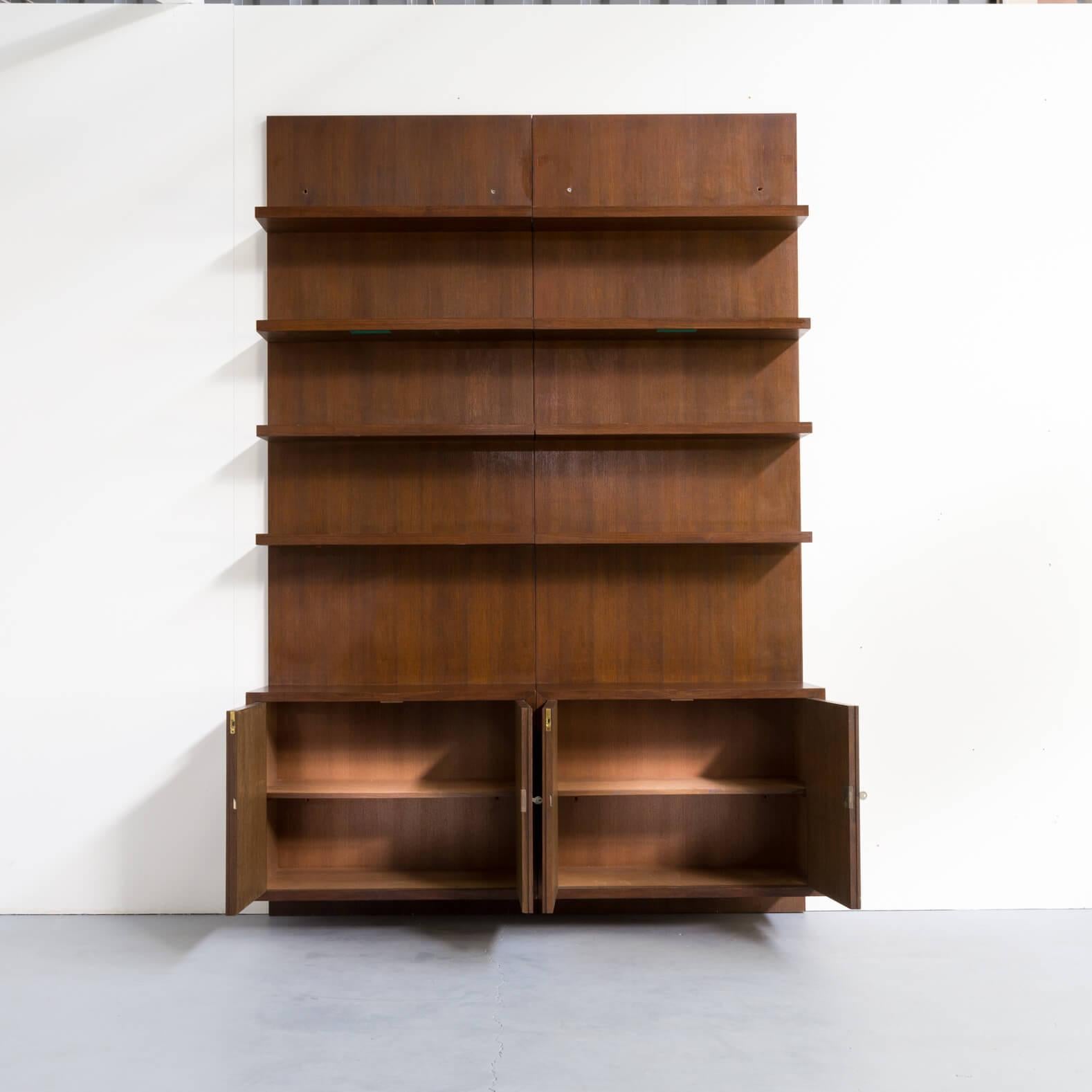 20th Century 1970s Dark Wood Swiss Storage Cabinet Wall Unit Set of 2 For Sale
