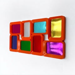 70s Design Large Pictures Frame in Orange with Eight Multicolor Inserts