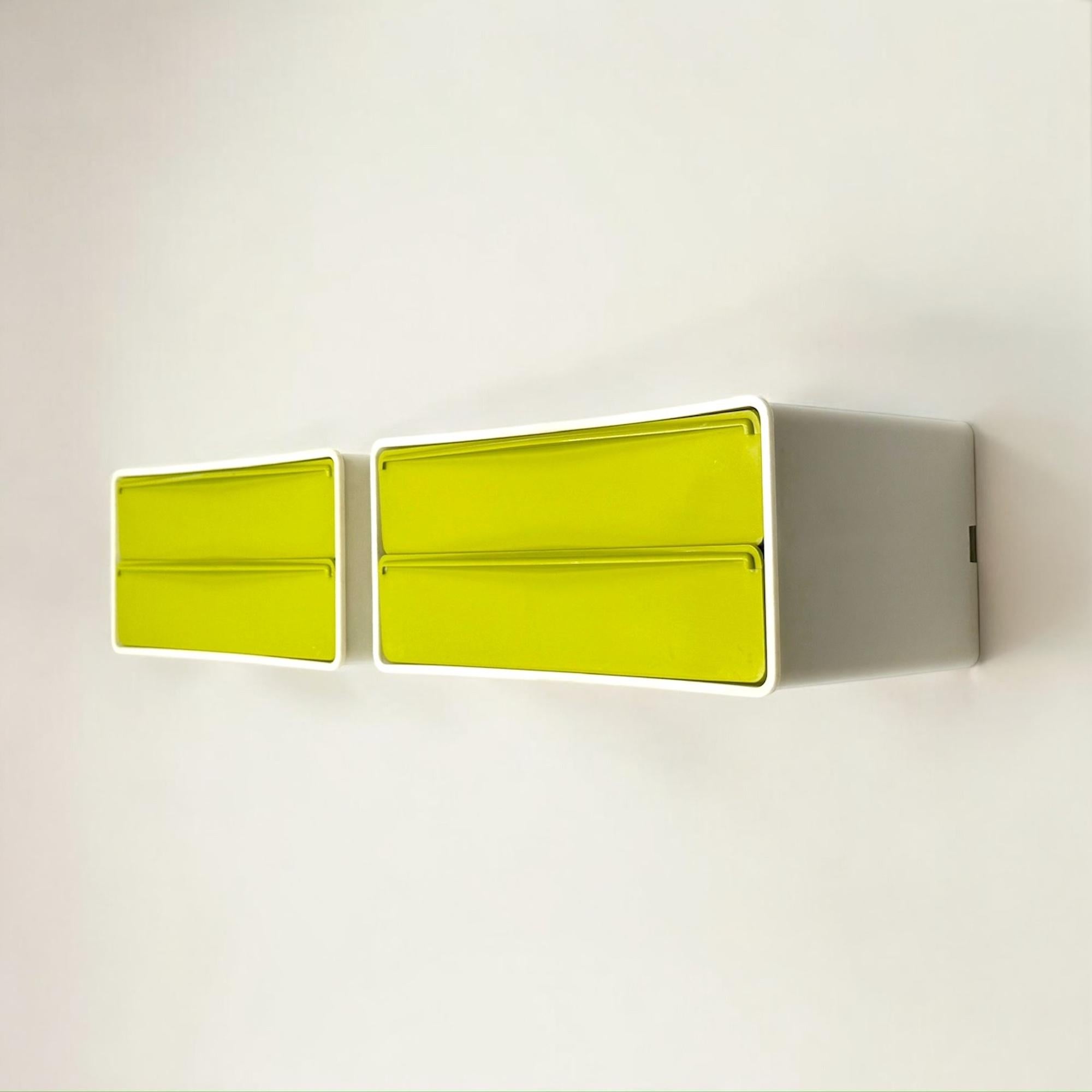 Scandinavian Modern 70s Design Wall Units with Pea-Green Drawers, Set of 2 For Sale