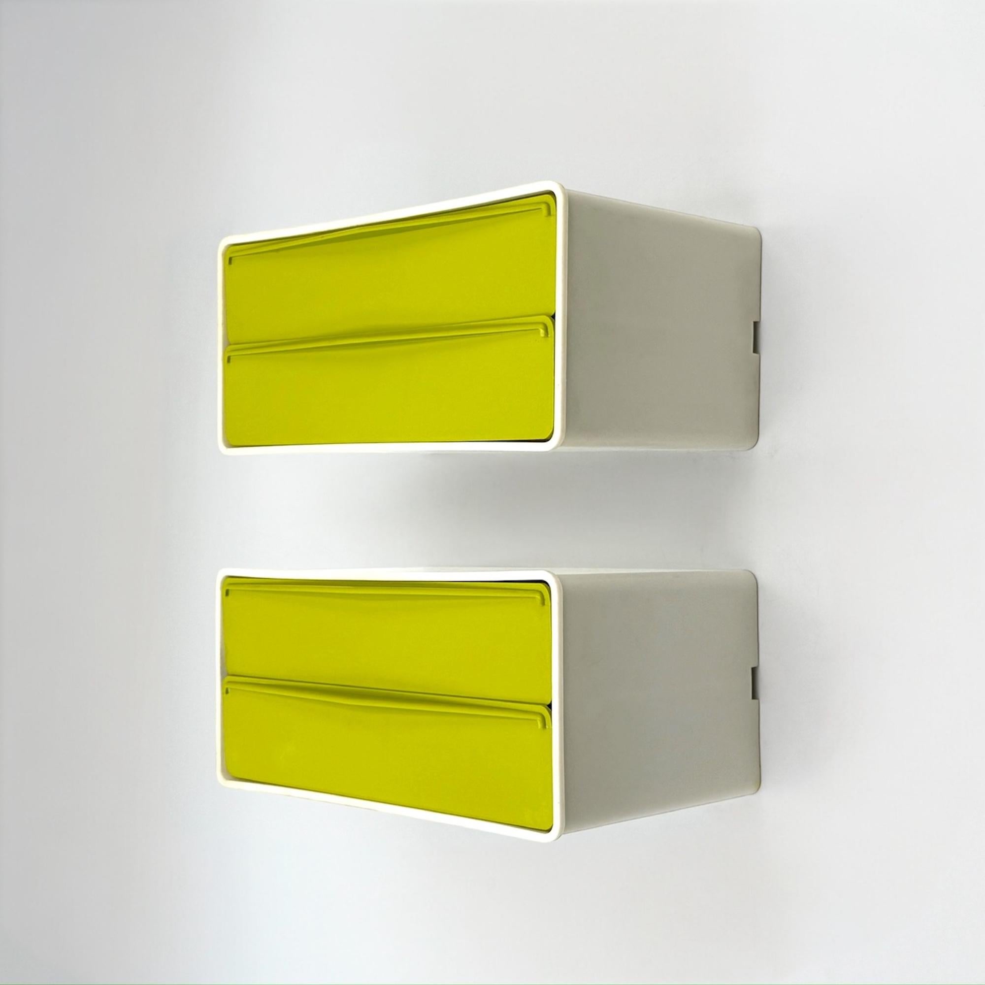 Late 20th Century 70s Design Wall Units with Pea-Green Drawers, Set of 2 For Sale