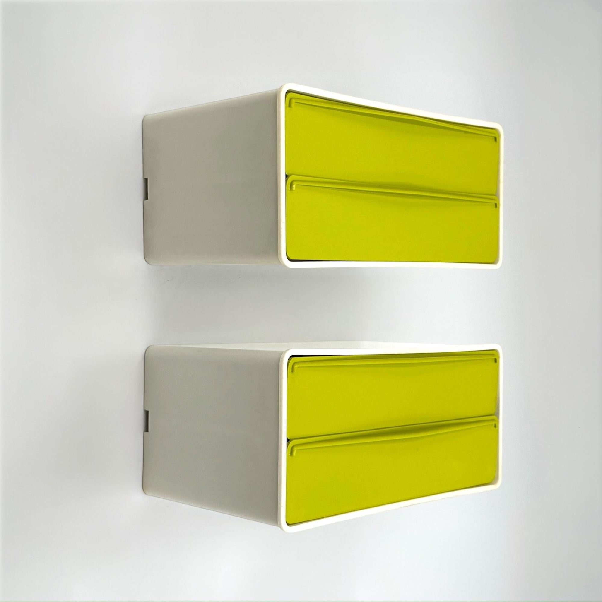 Plastic 70s Design Wall Units with Pea-Green Drawers, Set of 2 For Sale