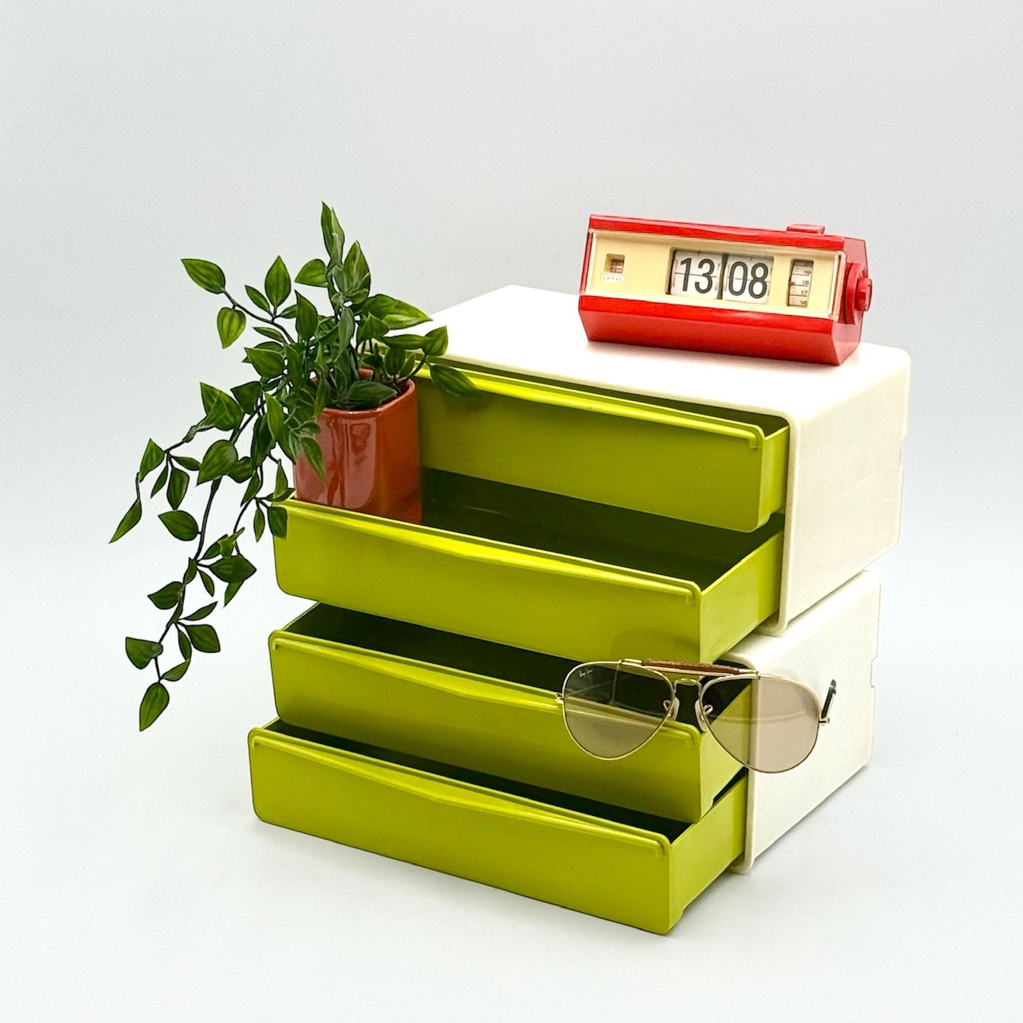 70s Design Wall Units with Pea-Green Drawers, Set of 2 For Sale 1