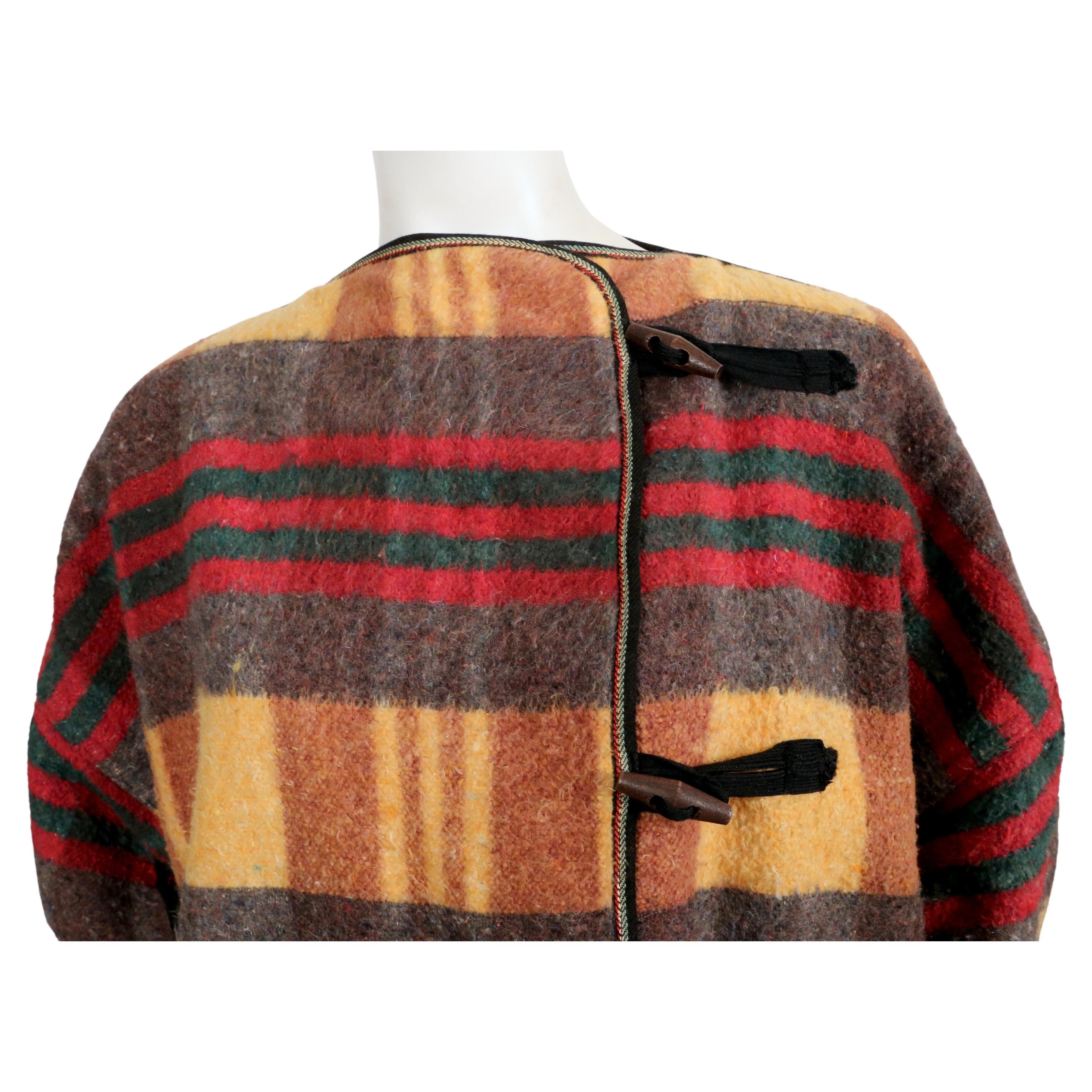 70's Dessinè par Jean-Charles de Castelbajac blanket jacket with floral lining In Good Condition For Sale In San Fransisco, CA