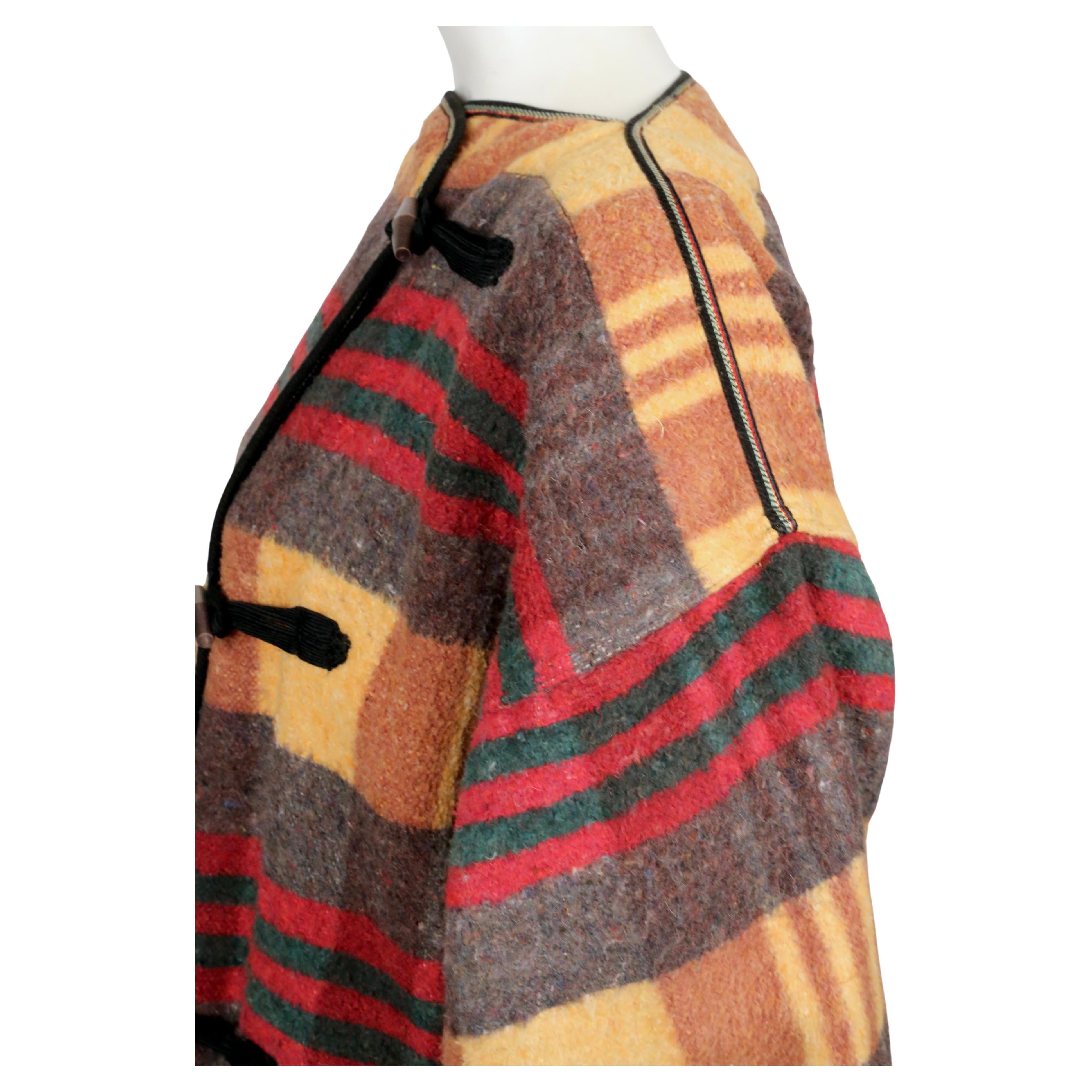 70's Dessinè par Jean-Charles de Castelbajac blanket jacket with floral lining For Sale 2