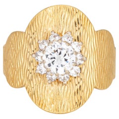 Vintage 70s Diamond Cluster Cigar Ring Sz 6 Band 18k Yellow Gold Cocktail Estate Jewelry