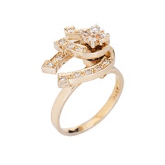 70s Diamond Horseshoe Spinning Ring Motion Vintage 14k Yellow Gold Kinetic