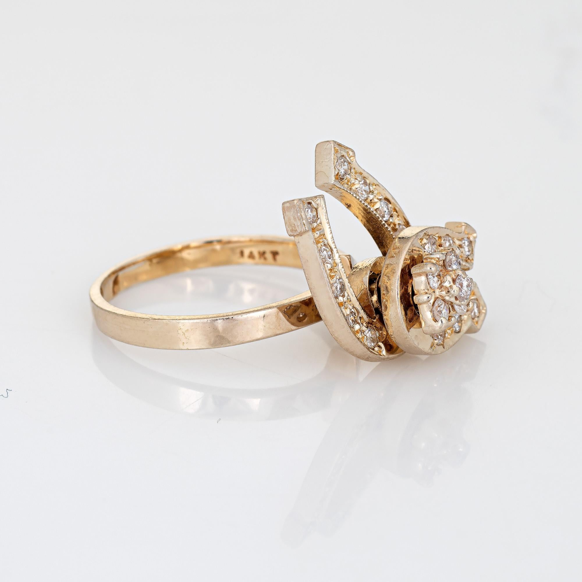 Modern 70s Diamond Horseshoe Spinning Ring Motion Vintage 14k Yellow Gold Kinetic