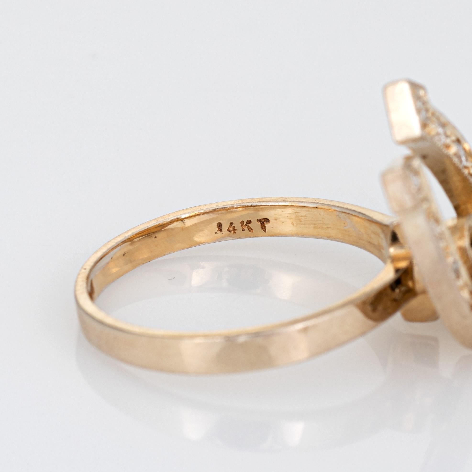 Women's 70s Diamond Horseshoe Spinning Ring Motion Vintage 14k Yellow Gold Kinetic