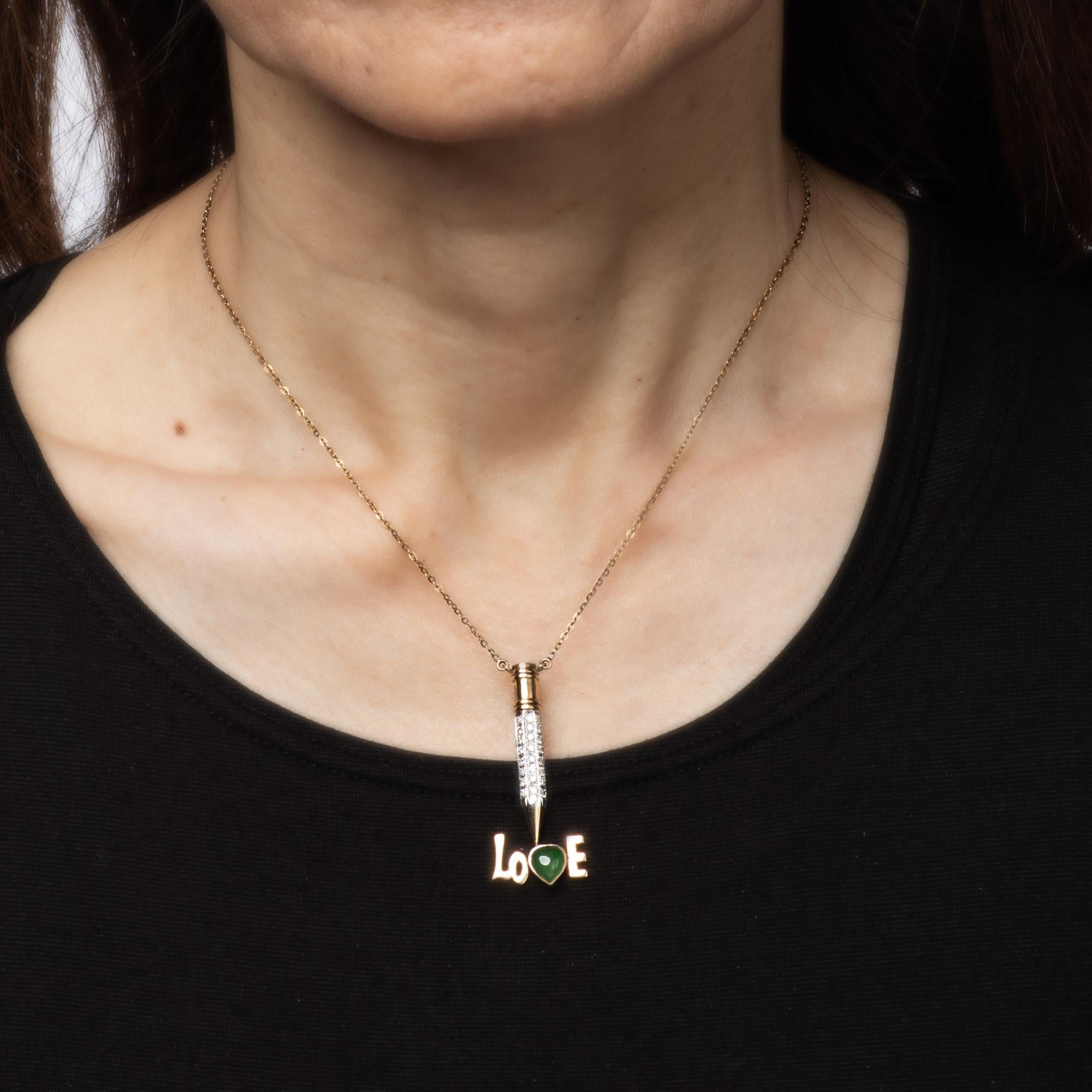 70s Diamond Love Pencil Necklace Jade Diamond Vintage 14k Yellow Gold Jewelry Bon état - En vente à Torrance, CA