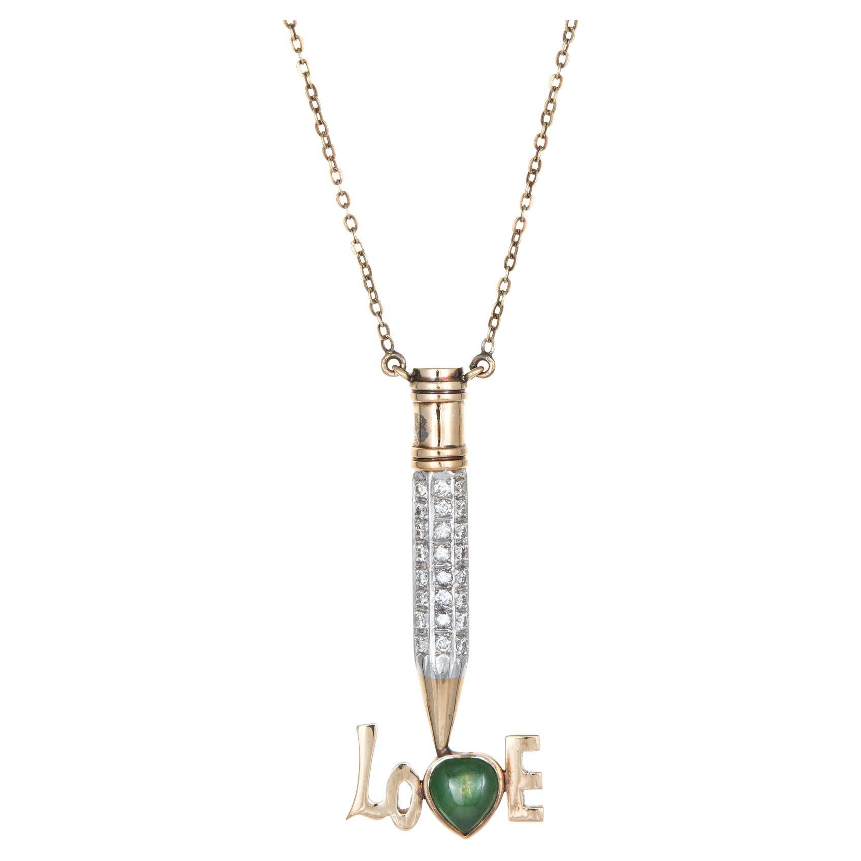 70s Diamond Love Pencil Necklace Jade Diamond Vintage 14k Yellow Gold Jewelry