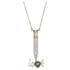 70s Diamond Love Pencil Necklace Jade Diamond Vintage 14k Yellow Gold Jewelry