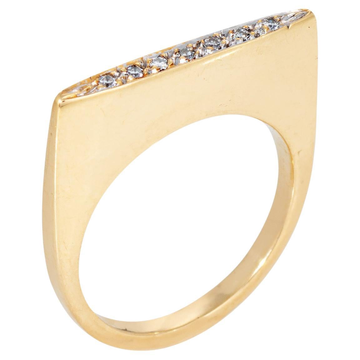 70s Diamond Square Ring Sz 5 Stacking Band Vintage 14k Yellow Gold Fine Jewelry