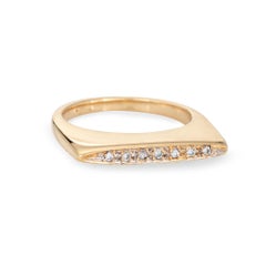 70s Diamond Square Ring Sz 5 Stacking Band Vintage 14k Yellow Gold Jewelry