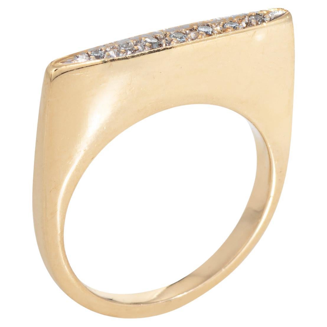 70s Diamond Square Ring Sz 5 Stacking Band Vintage 14k Yellow Gold Jewelry For Sale
