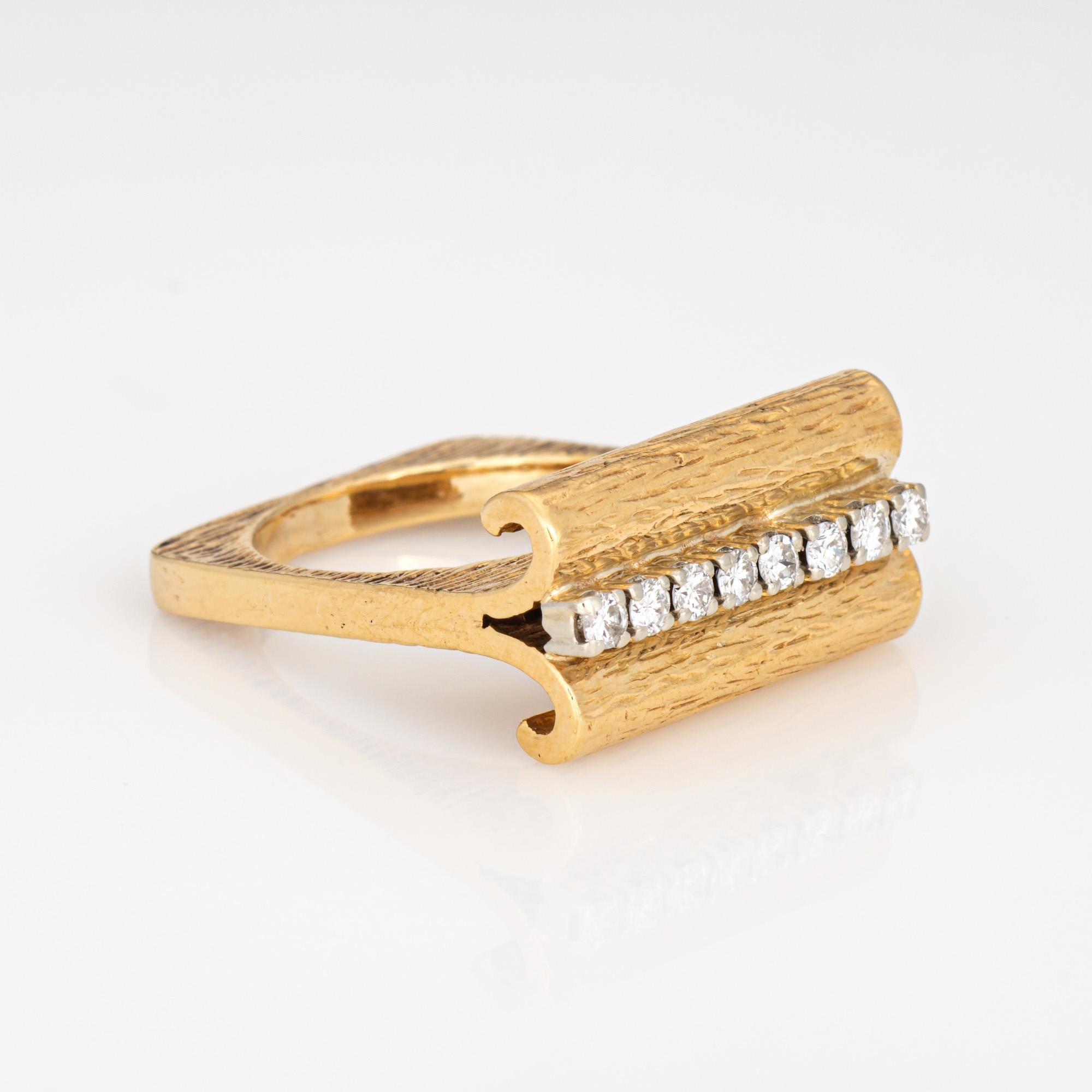 70s Diamond Square Ring Sz 6 Stacking Band Vintage 18k Yellow Gold Fine Jewelry Moderno en venta