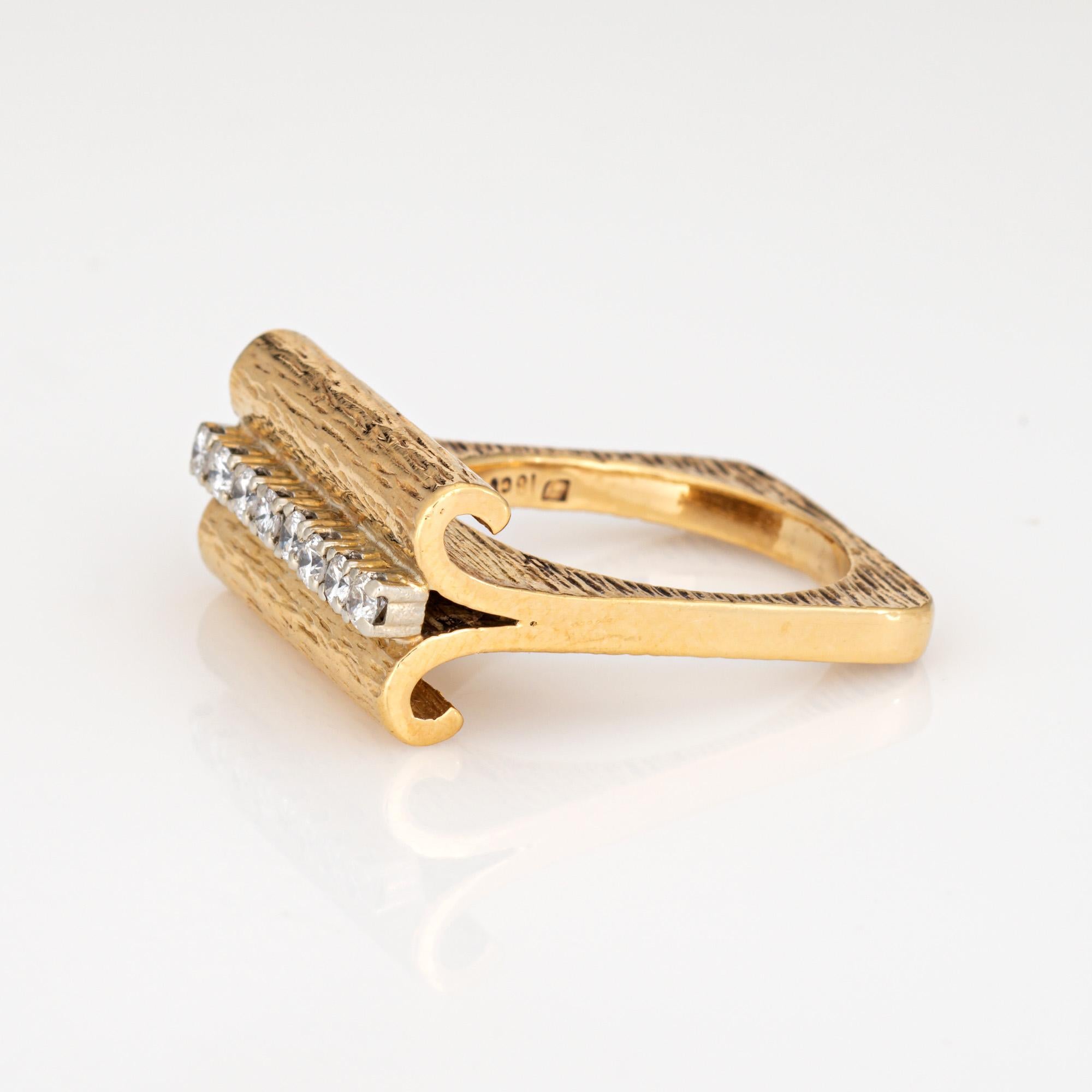 70s Diamond Square Ring Sz 6 Stacking Band Vintage 18k Yellow Gold Fine Jewelry Corte redondo en venta
