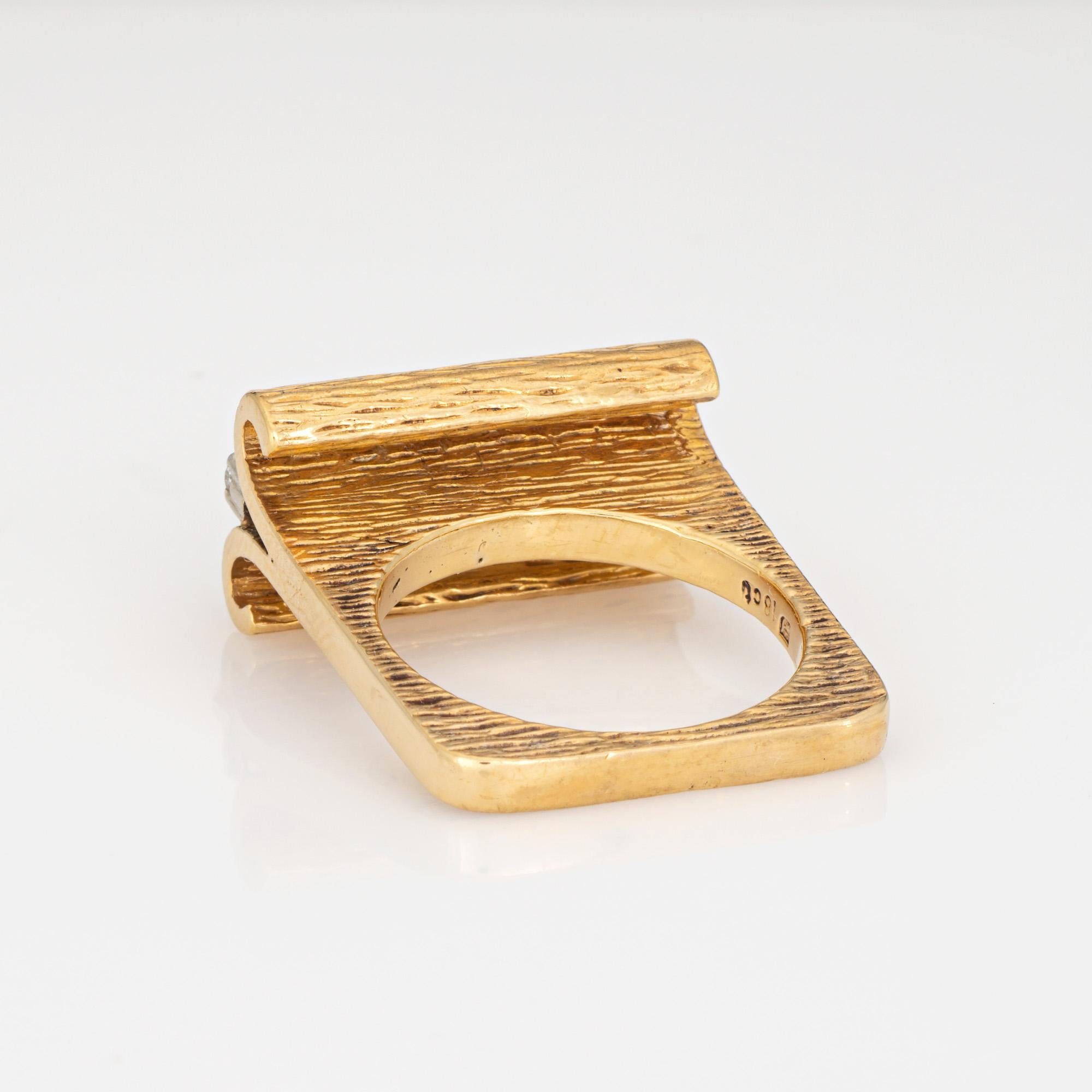 70s Diamond Square Ring Sz 6 Stacking Band Vintage 18k Yellow Gold Fine Jewelry en Bueno estado para la venta en Torrance, CA