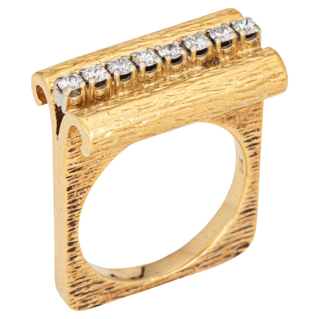 70s Diamond Square Ring Sz 6 Stacking Band Vintage 18k Yellow Gold Fine Jewelry