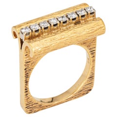 70s Diamond Square Ring Sz 6 Stacking Band Vintage 18k Yellow Gold Fine Jewelry