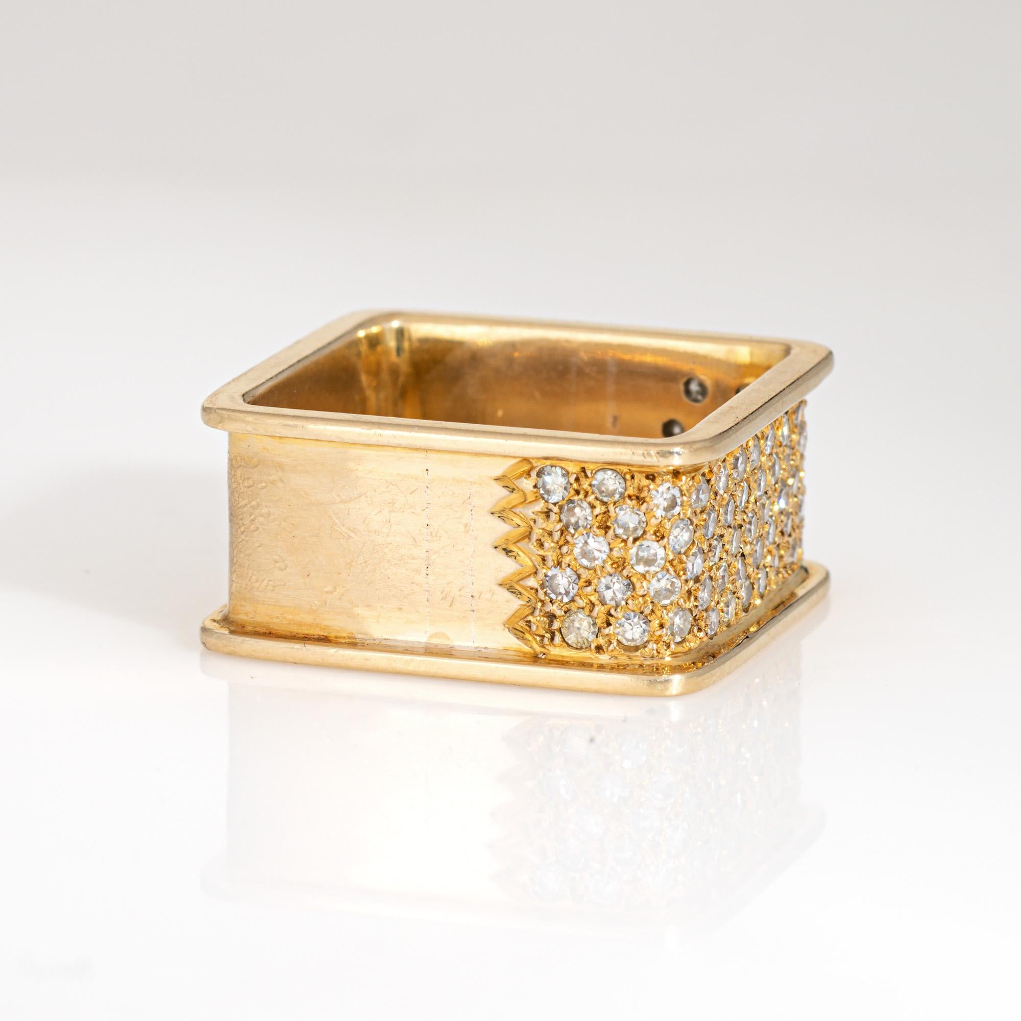 Modern 70s Diamond Square Ring Sz 8.5 Band Vintage 14k Yellow Gold Fine Jewelry For Sale