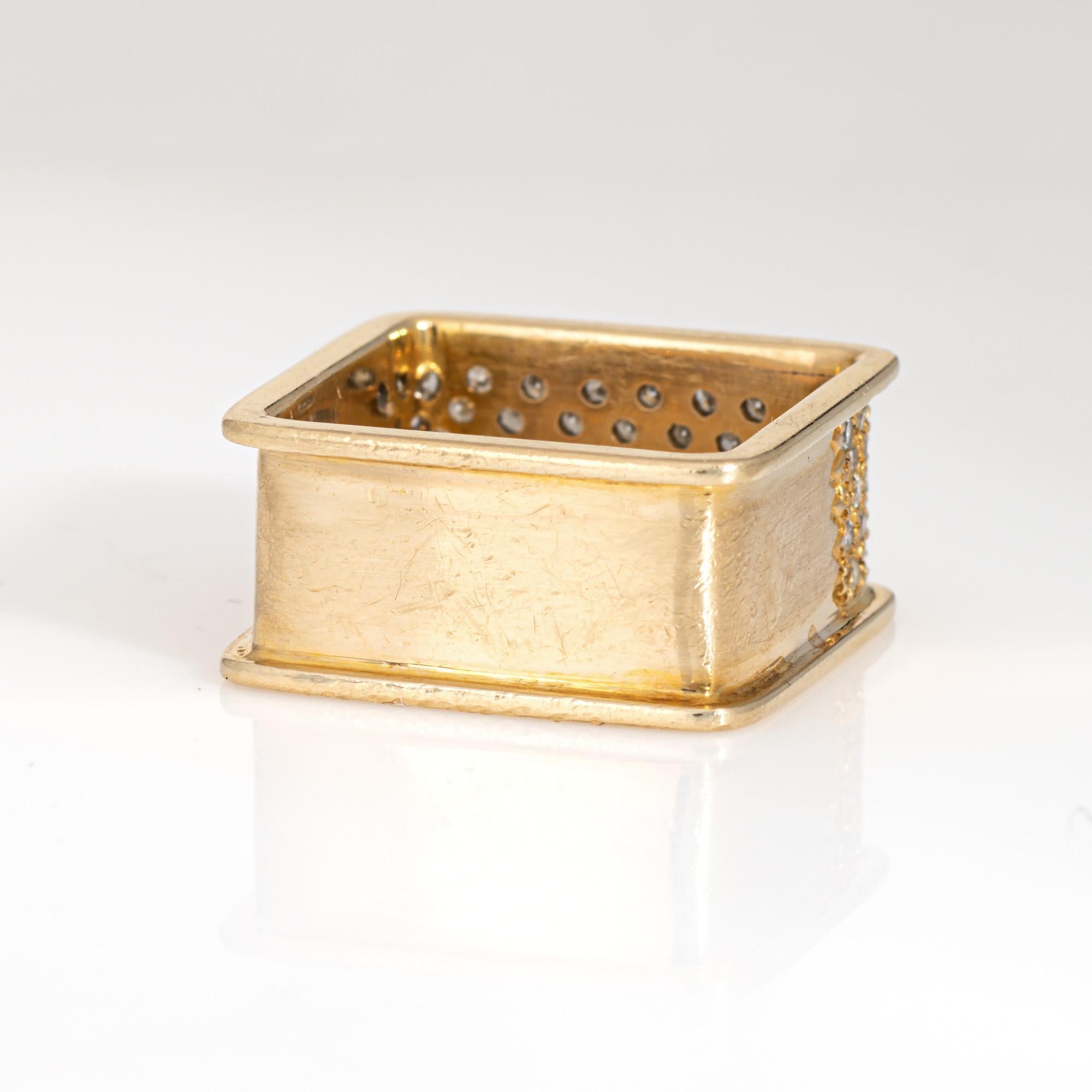 70s Diamond Square Ring Sz 8.5 Band Vintage 14k Yellow Gold Fine Jewelry In Good Condition For Sale In Torrance, CA