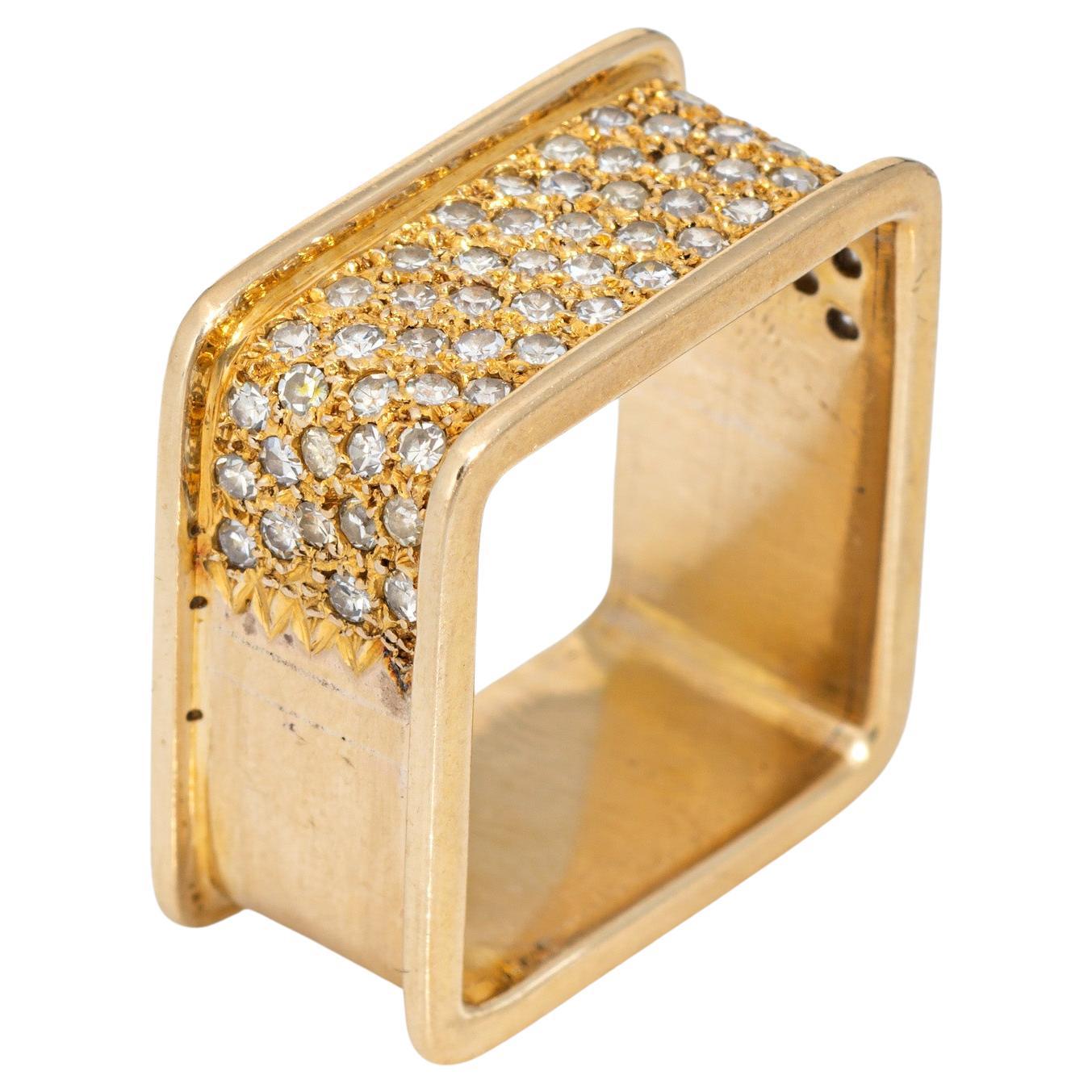 70s Diamond Square Ring Sz 8.5 Band Vintage 14k Yellow Gold Fine Jewelry