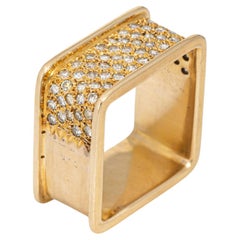 70s Diamond Square Ring Sz 8.5 Band Vintage 14k Yellow Gold Fine Jewelry