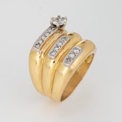 70s Diamond Wide Band Sz 9 Cigar Ring Vintage 18k Yellow Gold Fine Jewelry