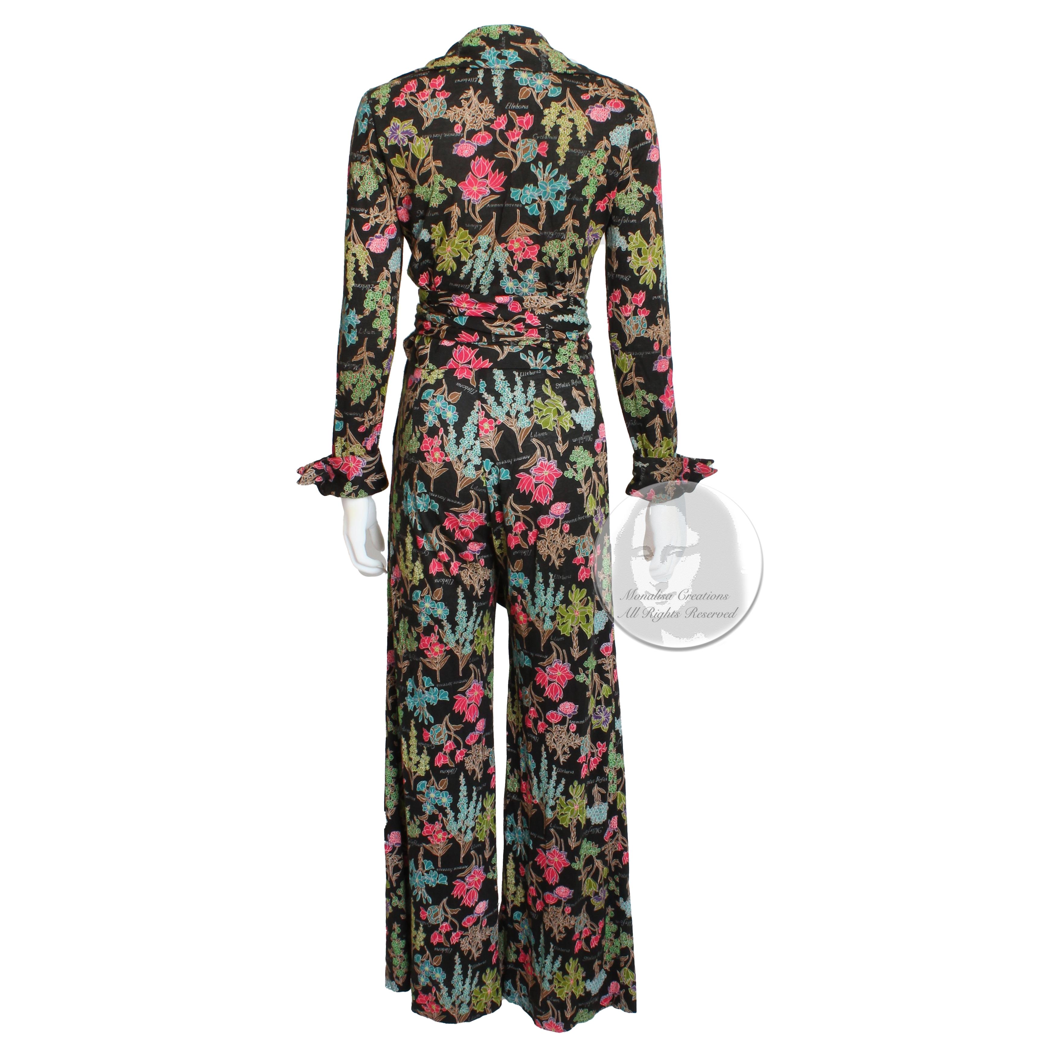 70s Diane Von Furstenberg Blouse and Pants Set Floral Jersey Sz 12 3