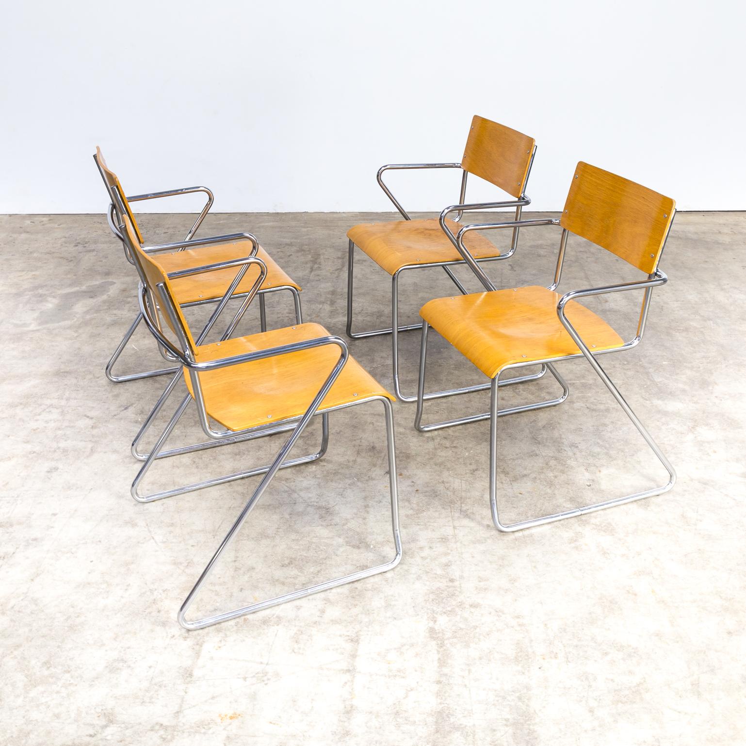 1970s Dining Chairs Plywood Metal Frame Set/4 For Sale 1