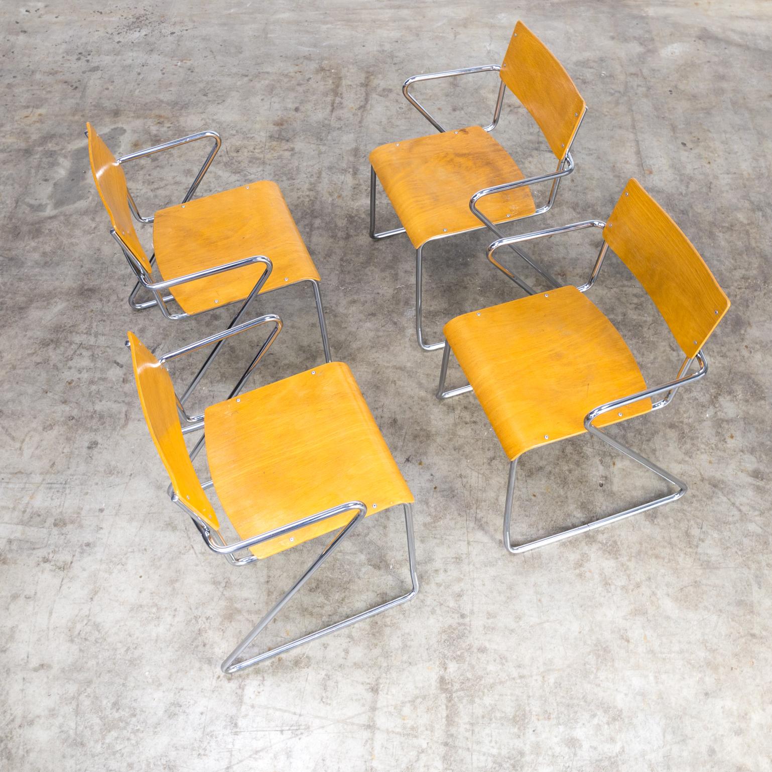 1970s Dining Chairs Plywood Metal Frame Set/4 For Sale 2