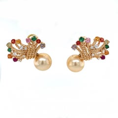70s Earrings with Multicolored Sapphires, Emerald and Diamonds