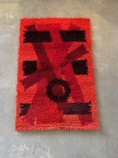 70's EGE RYA VANGUARD Scarves Red Wool UNUSED Mid Century Modern Danish Rug