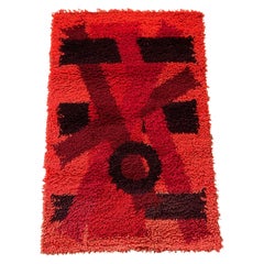 70's EGE RYA VANGUARD Scarves Red Wool UNUSED Mid Century Modern Danish Rug