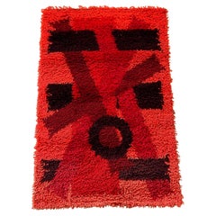 70's EGE RYA VANGUARD Scarves UNUSED Danish Rug Modern Mid Century Red Wool
